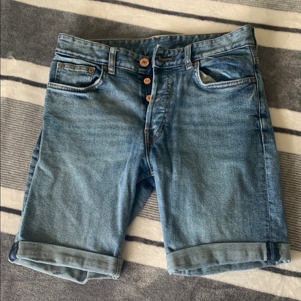 Casual Blue Button Up Jean Shorts - Size 28